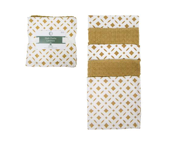 5 PC SET MUSLIN & WAFFLE DISH CLOTH (TAUPE) (DIAMONDS)