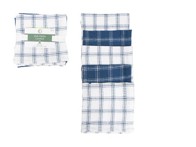 5 PC SET BASKET WEAVE DISH CLOTH (BLUE) (CHECKERED)