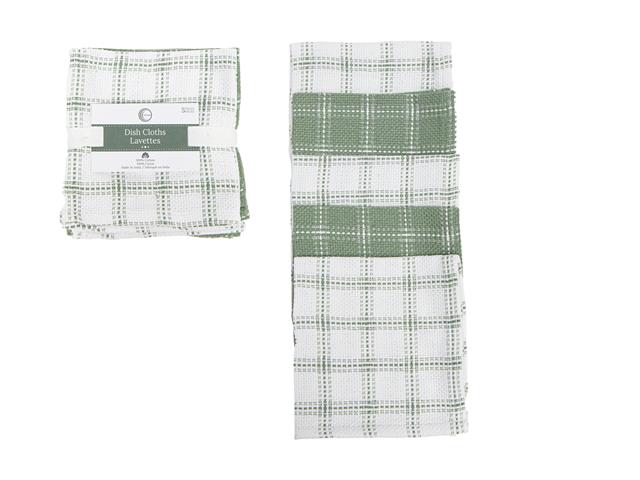 5 PC SET BASKET WEAVE DISH CLOTH (GREEN) (CHECKERED)