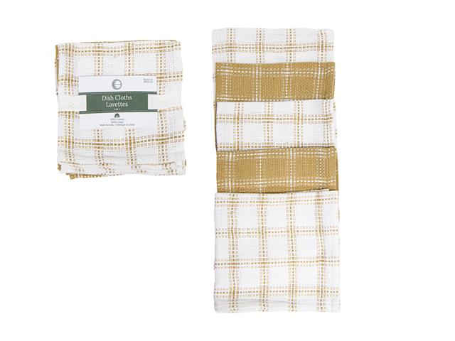 5 PC SET BASKET WEAVE DISH CLOTH (TAUPE) (CHECKERED)