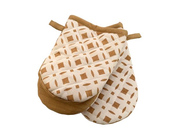 2 PC SET MINI COTTON OVEN MITT W SILICONE (TAUPE) (DIAMONDS)