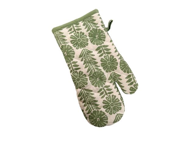 13" COTTON OVEN MITT (GREEN) (FLORAL)