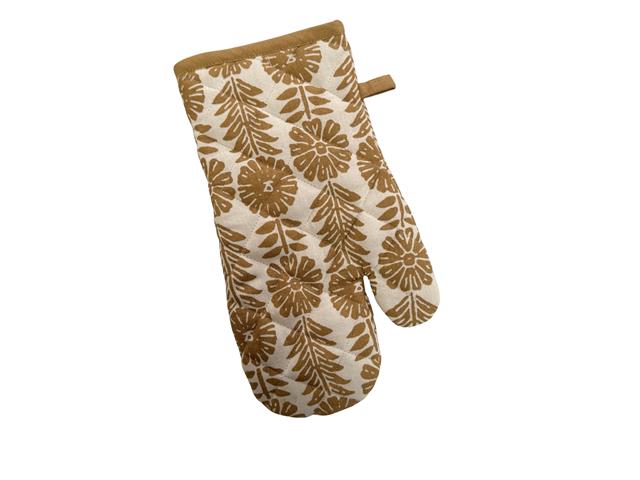 13" COTTON OVEN MITT (TAUPE) (FLORAL)