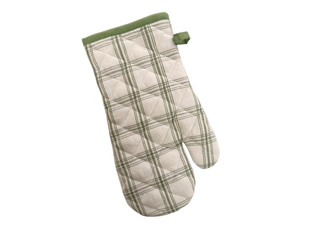 13" COTTON OVEN MITT (GREEN) (CHECKERED)