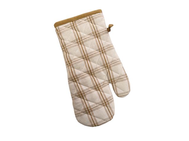13" COTTON OVEN MITT (TAUPE) (CHECKERED)
