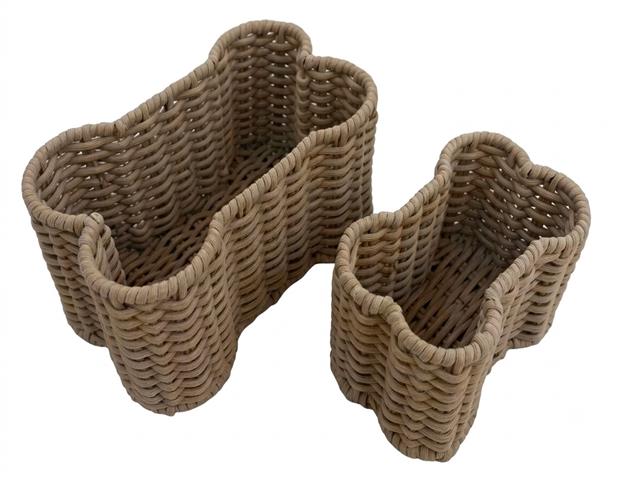 S/2  BONE SHAPED BASKET (BROWN)