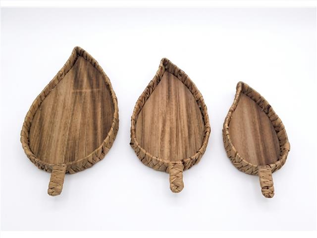S/3 LEAF SHAPED WOVEN TRAY