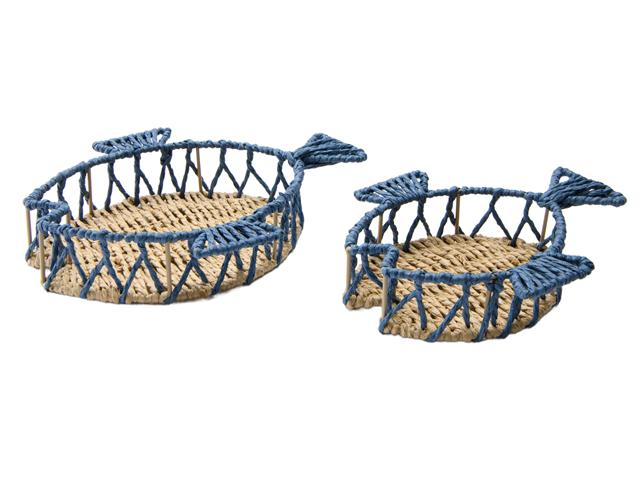 2 PC PAPER ROPE FISH SHAPED TRAY (BLUE)