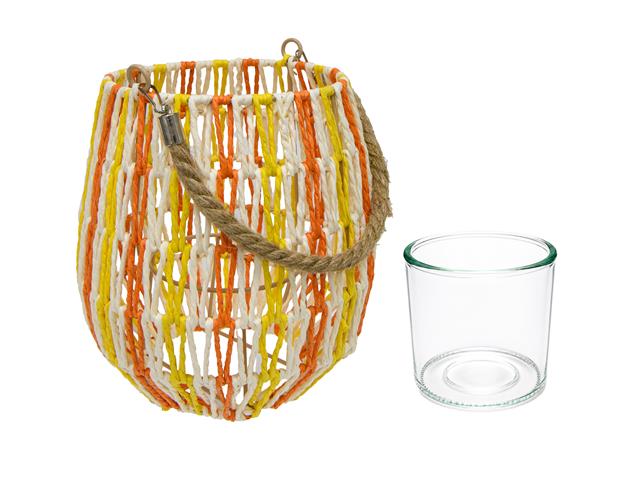 8.5" KORA STRIPE PAPER ROPE LANTERN WITH JUTE HANDLE