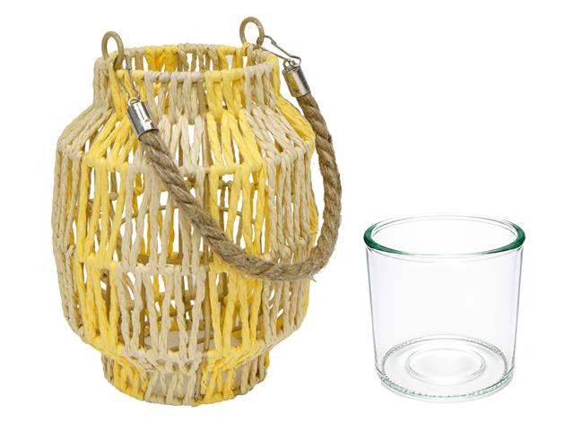 11" KAIA STRIPE PAPER ROPE LANTERN WITH JUTE HANDLE