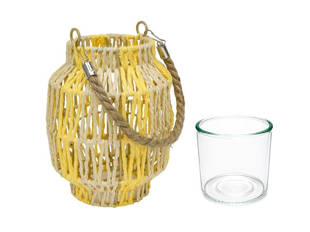 8" KAIA STRIPE PAPER ROPE LANTERN WITH JUTE HANDLE