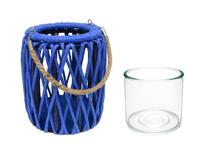 5.5" ISLA BLUE PAPER ROPE LANTERN WITH JUTE HANDLE