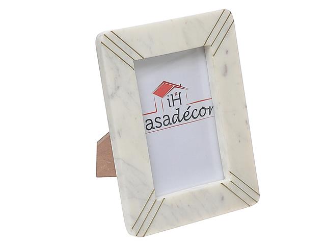 4"X6" MARBLE WHITE WITH BRASS INLAY PICTURE FRAME
