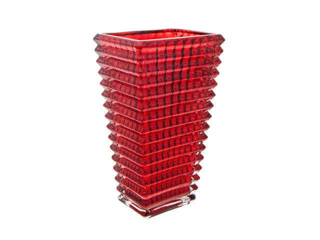 RED RIBBED GLASS VASE