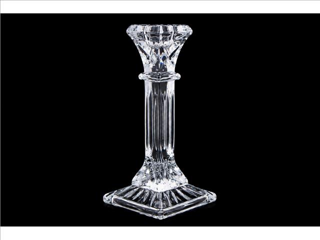 10" SQUARE PEDESTAL GLASS TAPER CANDLE HOLDER