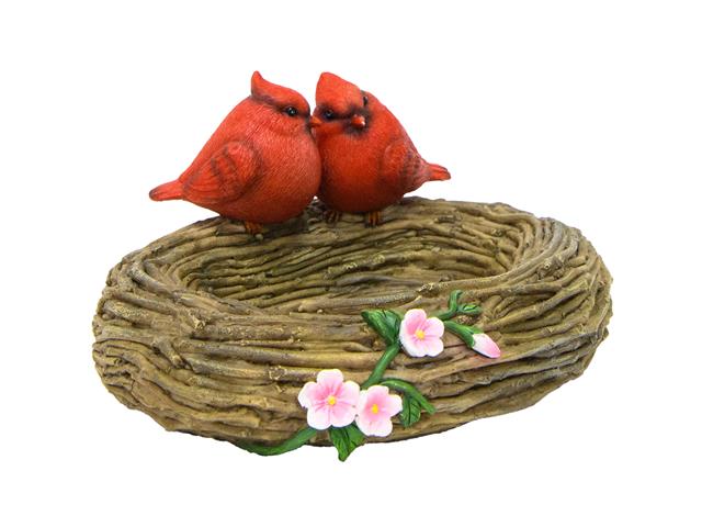 POLYRESIN BIRD FEEDER (CARDINALS ON NEST)