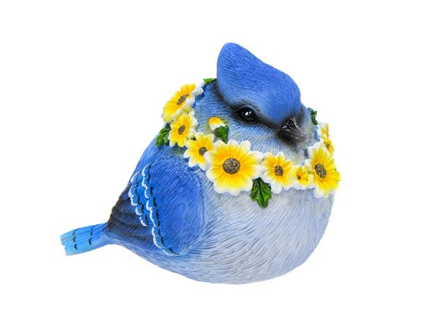 3" POLYRESIN FIGURINE (BLUE JAY WITH FLOWERS)