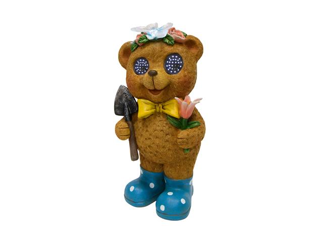 12" SOLAR POWER POLYRESIN BEAR IN RAIN BOOTS
