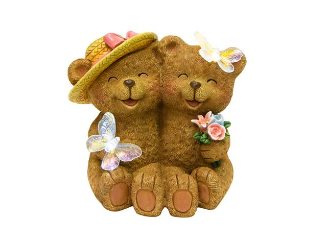 8" SOLAR POWER POLYRESIN TWO BEARS