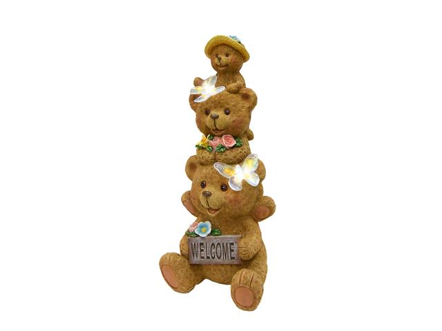 15" SOLAR POWER POLYRESIN BEAR FAMILY