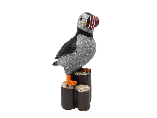 10" POLYRESIN PUFFIN ON STUMP FIGURINE