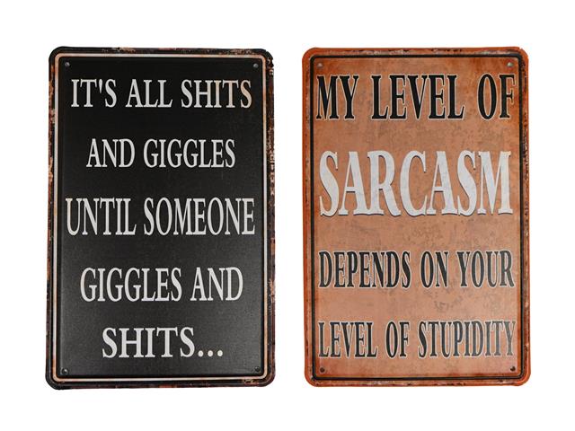 IRON WALL SIGN (SARCASM/GIGGLES) (ASSTD)