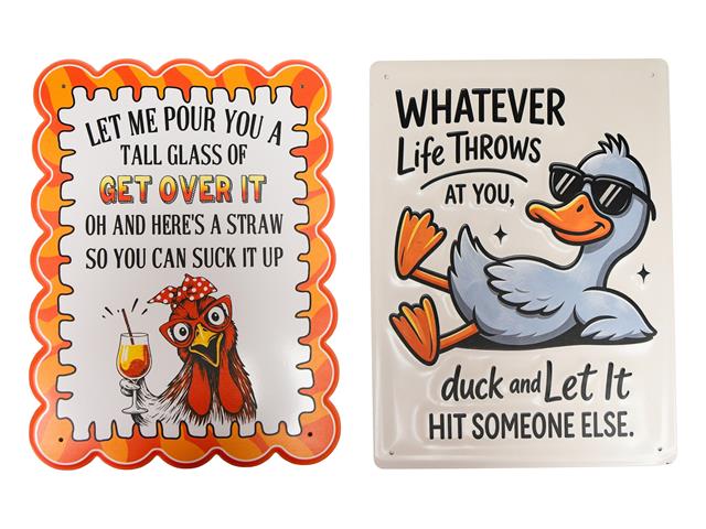 METAL WALL SIGN (ROOSTER/DUCK HUMOR)