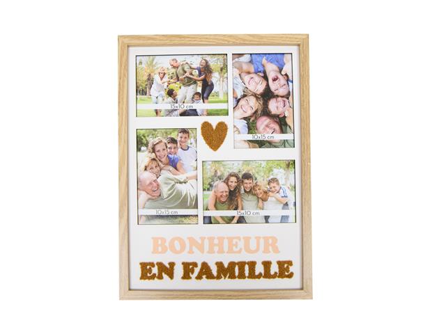MDF COLLAGE FRAME WITH EMBROIDERY (BONHEUR EN FAMILLE)