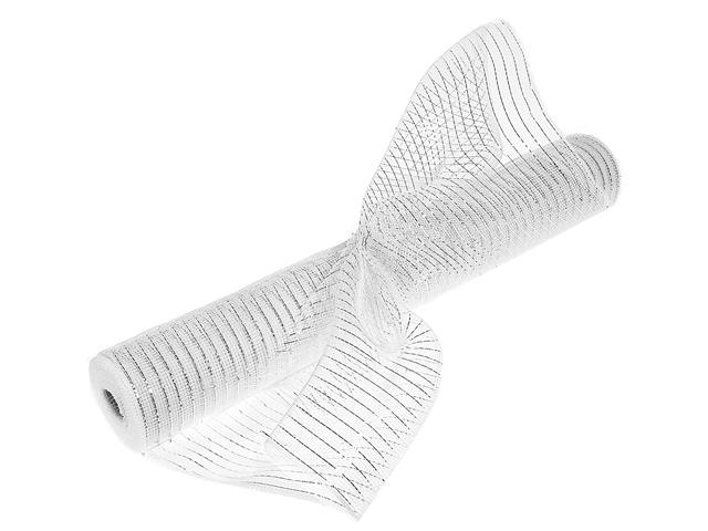 MESH RIBBON (WHITE WITH SILVER STRIPES) (21"X10Y)