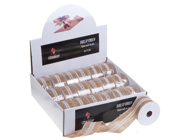 BURLAP RIBBON WITH LACE (2"  X  5 YD) (18/DISP)