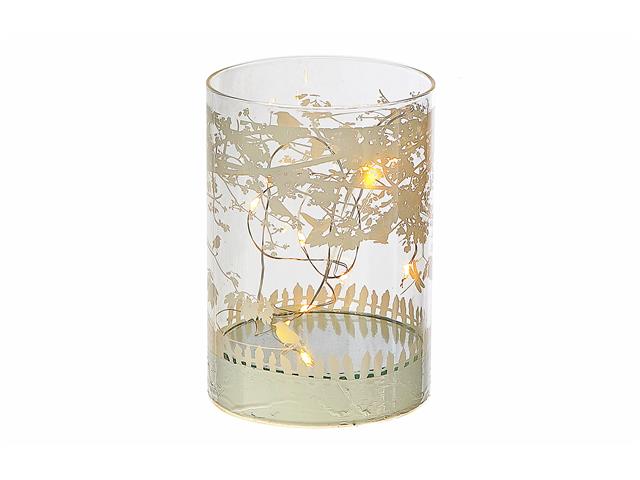 CYLINDER LED GLASS DECOR (BIRDS ON TREE) (5")