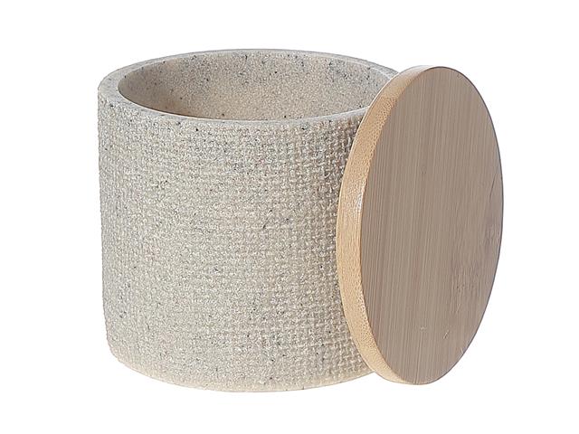 POLYRESIN COTTON SWAB HOLDER
WITH BAMBOO COVER.