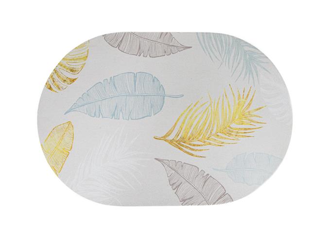 DIATOMITE PRINTED RUBBER BATH MAT (PALM LEAVES - OVAL)