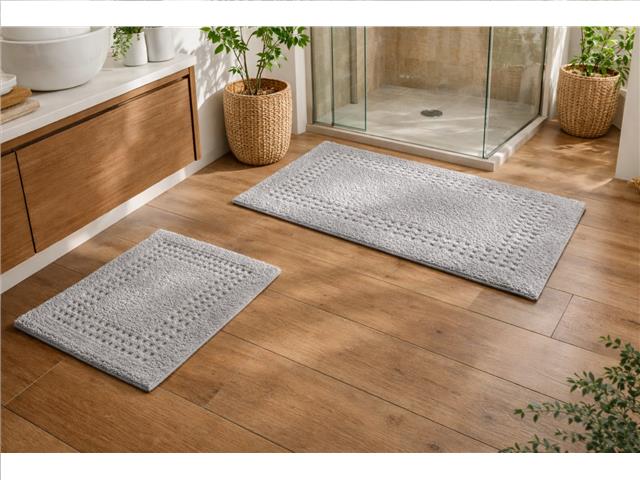 2 PC COTTON CHECK BATH MAT SET (GRAY)
