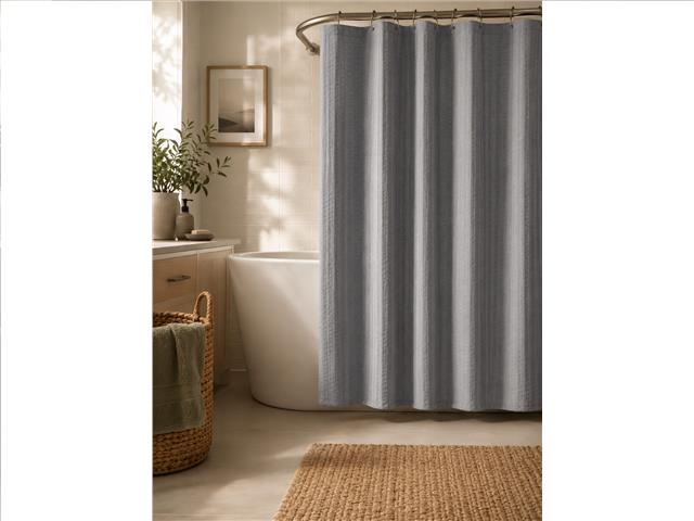 EMBOSSED SHOWER LINER W 12 METAL HOOKS (72" X 72") (GRAY)