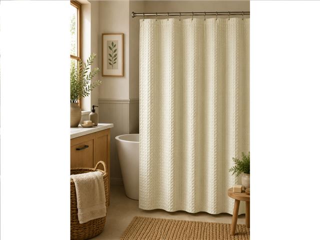 EMBOSSED SHOWER LINER W 12 METAL HOOKS (72" X 72") (TAUPE)