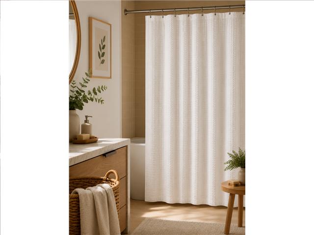 EMBOSSED SHOWER LINER W 12 METAL HOOKS (72" X 72") (WHITE)