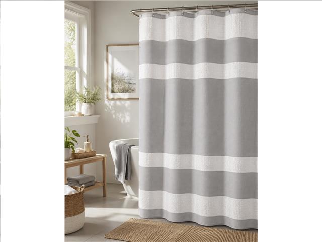 STRIPE WAFFLE SHOWER CURTAIN (72" X 72") (GRAY)