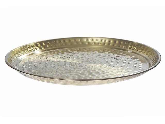STAINLESS STEEL ROUND GOLD TRAY WITH HAMMERING (16"DIA)