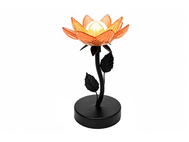 9" LED LOTUS STEM WITH LEAVES GLASS LAMP (PINK)