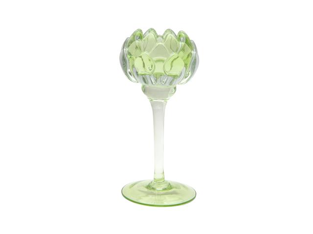 8" GLASS TULIP BLOOM CANDLE HOLDER (GREEN)