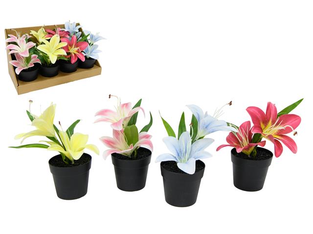 ARTIFICIAL LILIES IN PLASTIC POT (ASSTD) (16/DISP)