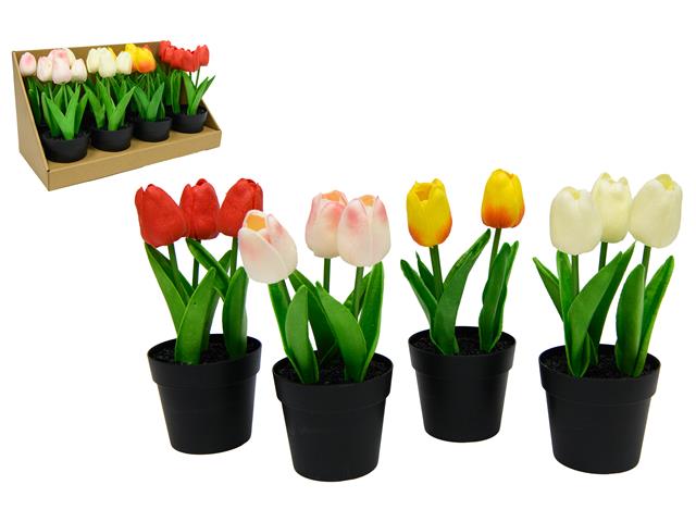 ARTIFICIAL TULIPS IN PLASTIC POT (ASSTD) (16/DISP)