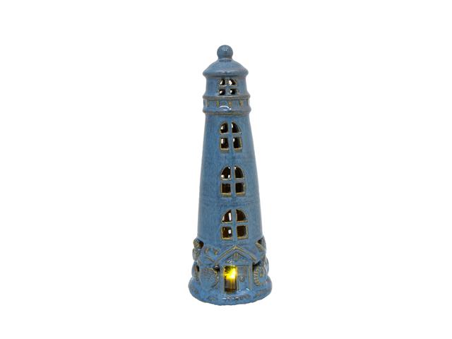 LED BLUE PORCELAIN LIGHTHOUSE