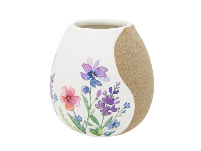 ROUND DOLOMITE VASE WITH WILDFLOWERS