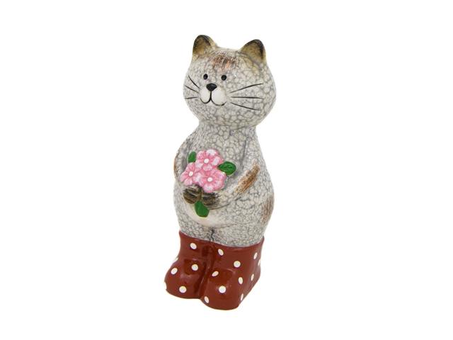 TERRACOTTA CAT FIGURINE (RED BOOTS)