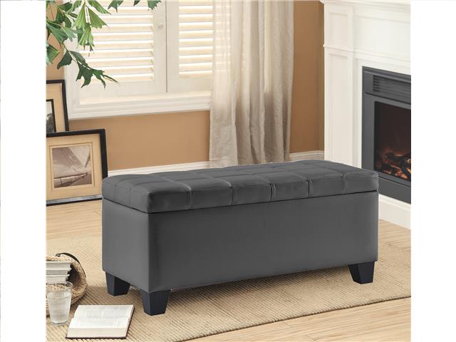 PLEATHER IMPRESSION BENCH WITH STORAGE (GRAY)