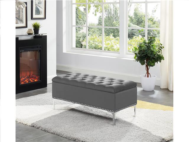 IMPERIAL TUFTED BENCH WITH STORAGE (GRAY)