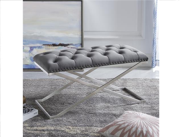 IMPERIAL TUFTED DOUBLE BENCH WITH SILVER X BASE (GRAY)
