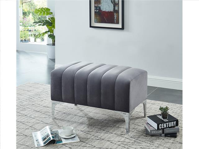 ANSLEY VELVET BENCH WITH CHROME BASE (GRAY)